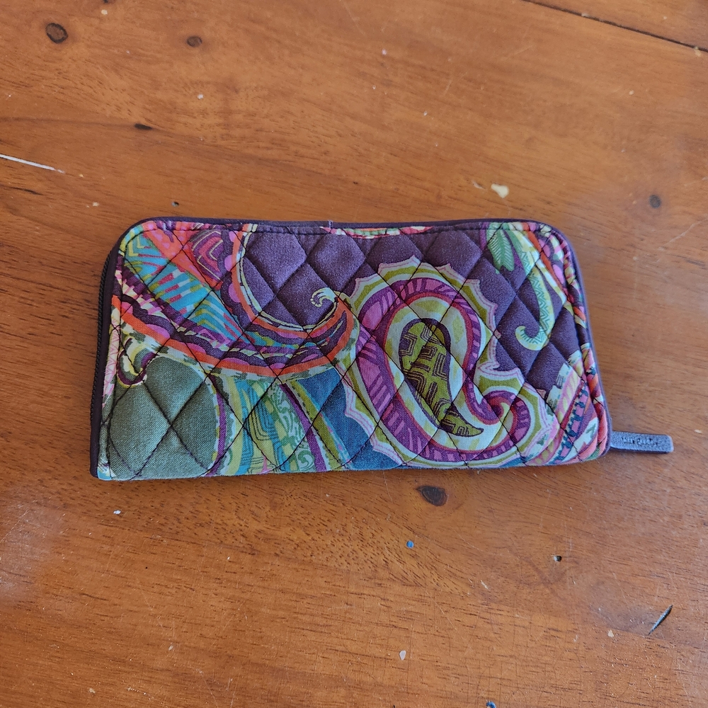 Vera Bradley Quilted Zip Wallet in Purple Multi Paisley